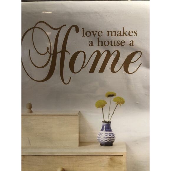 Repositionable Foil Peel & Stick Wall Decal Gold Love “Makes A House‎ A Home” - Picture 2 of 4